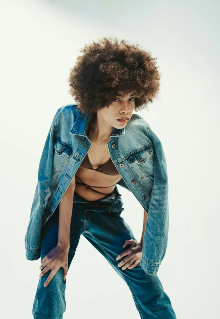 Vintage-wash denim on denim styled in the studio
